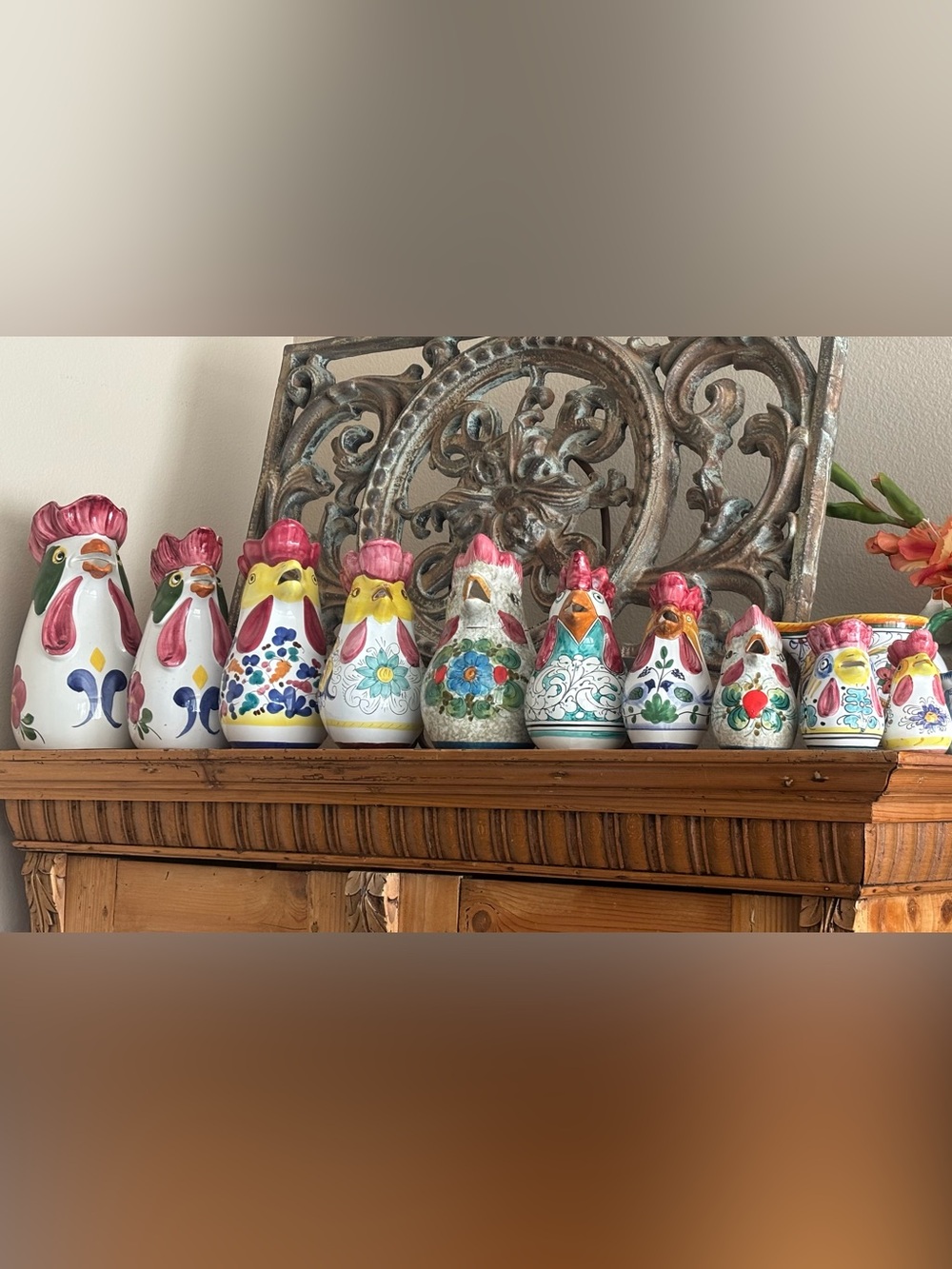 Collection of Italian Majolica Ceramic Rooster Pitchers